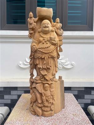 Tượng Phật Di Lặc Gỗ Ngọc Am Liền Khối, Tượng Di Lặc Tam Tiểu Đồng Gỗ Ngọc Am Nguyên Khối Giá Xưởng