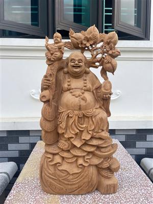 Tượng Phật Di Lặc Nhất Phúc Gỗ Ngọc Am Nguyên Khối, Tượng Di Lạc Gánh Đào Gỗ Ngọc Am Liền Khối Giá Rẻ