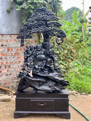 Tượng Di Lặc Đứng  GốcTùng Gỗ Mun Sừng Khánh Hòa, Tượng Phật Di Lặc Gỗ Mun Sừng Khánh Hòa