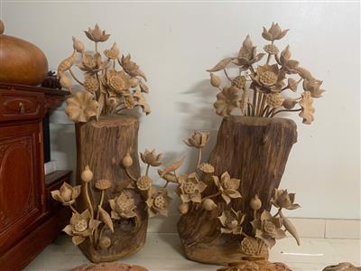 Bình Hoa Sen Gỗ Ngọc Am cao 129 cm, Bình Sen Gỗ Ngọc Am Nặng từ 67-80 kg/một bình