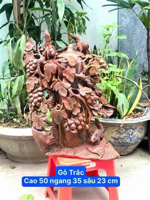 Bình Nho Sóc Gỗ Trắc Việt - Đục Tay Tứ Diện, Chiêu Tài Lộc